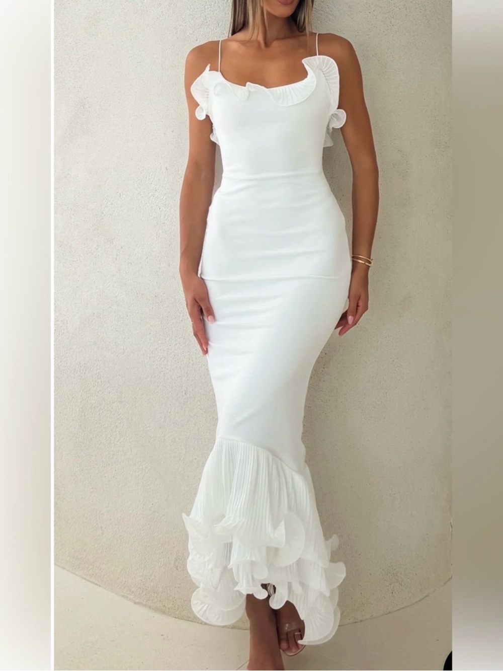 White Fox Ruffled White Dress